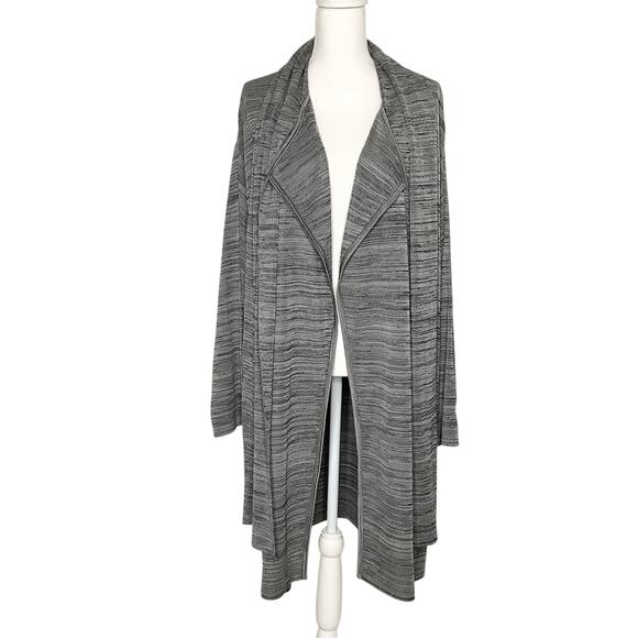 misook Sweaters - Misook Gray Black Heathered Knit Open Front Cardigan Attached Scarf XS